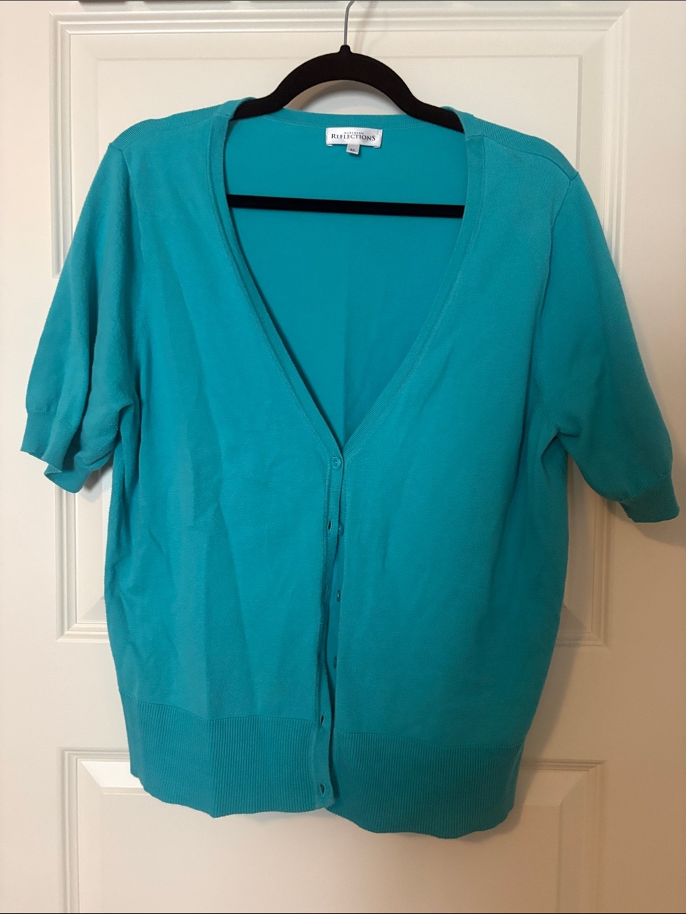 Northern Reflections Teal Short-Sleeve V-Neck Cardigan Sweater
